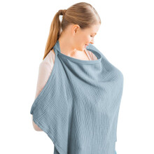 Aisawate Muslin Cotton Breastfeeding Cover, Breathable Nursing Cover with Arch Shape Neckline, Blue, 27.56 inches by 37.4 inches