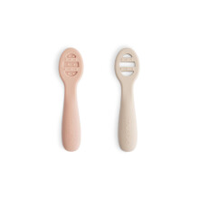 Mushie First Feeding Baby Spoons | BPA-Free Silicone Learning Spoons 2-Pack | Dishwasher Safe Durable Toddler Utensils | Blush/Shifting Sand