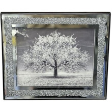 Crushed Crystal Silver Tree Art 55x45Cm