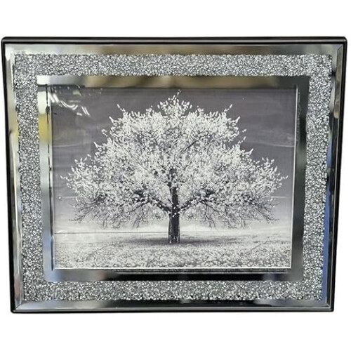 Crushed Crystal Silver Tree Art 55x45Cm