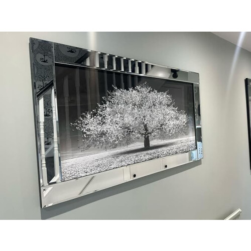 Blossom Tree Silver 3D Glitter Art 85x45Cm