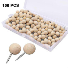 100 Pcs Wood Push Pins Round Head Wooden Pushpins Wooden Thumb Tacks TW