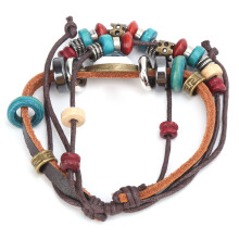 Geflochtenes Armband aus Leder, Vintage-Hohl geschnitzt, ethnischer Stil, blaues Auge, Handgewebt, Dekorations- und Geschenkarmband