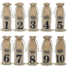 10pcs Burlap Wine Bags with Tags for Blind Wine Tasting, Numbered Hessian Cloth Glass Bottle Gift B TW