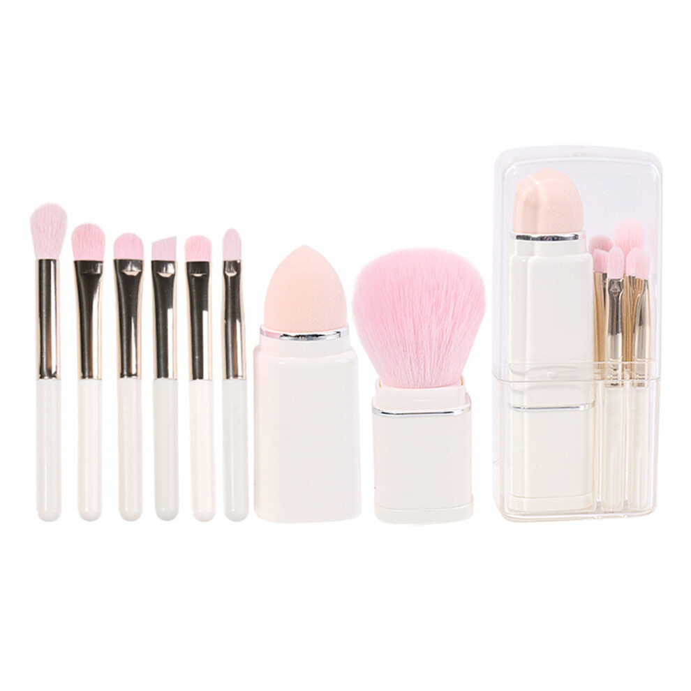 White 8 Pcs Makeup Brush Set Soft Bristles Retractable