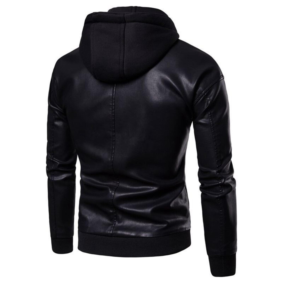 Men's Leather Jacket Motorcycle Sports Jacket Lightweight 4XL With Fur Collar Hooded Vest And Cardigan T-Shirt A2-Bk2 M Black 6447073716553