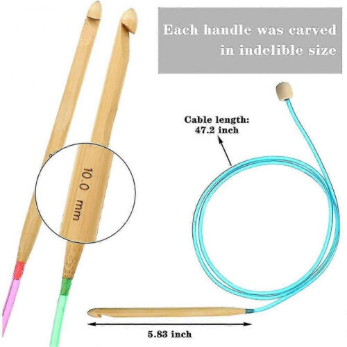 23 Pieces Tunisian Crochet Hooks Set with Bead Carbonized Bamboo Hook TW 1