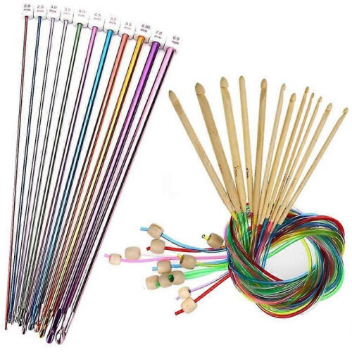 23 Pieces Tunisian Crochet Hooks Set with Bead Carbonized Bamboo Hook TW