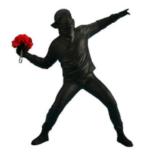(Black) Resin Decor Banksy Flower Thrower Statue Sculpture Home Ornament Tw