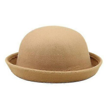 (Camel Color) Elegant Adults Solid Hat Roll Up Brim Panama Bowler Hat Bucket Hat Mens Womens Tw
