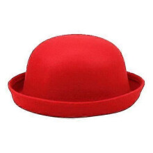 (Red) Elegant Adults Solid Hat Roll Up Brim Panama Bowler Hat Bucket Hat Mens Womens Tw