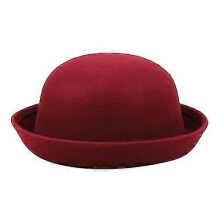 (Wine Red) Elegant Adults Solid Hat Roll Up Brim Panama Bowler Hat Bucket Hat Mens Womens Tw