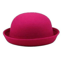 (Rose Red) Elegant Adults Solid Hat Roll Up Brim Panama Bowler Hat Bucket Hat Mens Womens Tw
