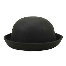(Black) Elegant Adults Solid Hat Roll Up Brim Panama Bowler Hat Bucket Hat Mens Womens Tw