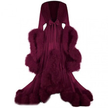 (2XL, Wine Red) Women\'s Trailing Long Dress Feather Flared Sleeves Dress Perfect For Bachelorette Parties Tw