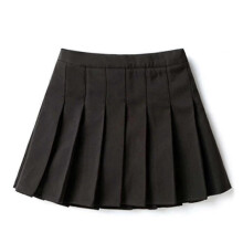 (160cm  13-14 Years, Black) Girls High Waisted Pleated Zip Tennis Style Skater Mini Skirt (kids) Tw