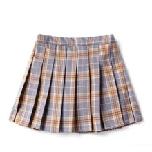 (170cm  15-16 Years, Grey Plald) Girls High Waisted Pleated Zip Tennis Style Skater Mini Skirt (kids) Tw