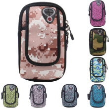 (Blue) Outdoor Sports Arm Bag Wrist Arm Bag Mobile Phone Package Camouflage Printing Shockproof