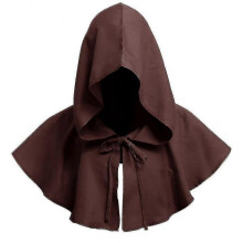 (Brown) Medieval Cowl Hat Men Halloween Cosplay Hooded Cape Tw