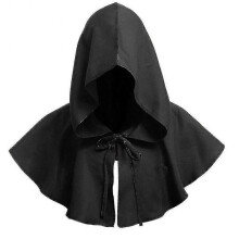 (Black) Medieval Cowl Hat Men Halloween Cosplay Hooded Cape Tw