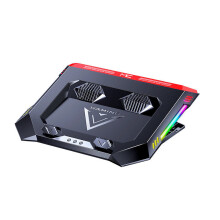 (Black & Red 220V) Laptop Cooling Pad Stainless Steel Silent Air Cooling Foldable Height Adjustable RGB Lighting Laptop Radiator