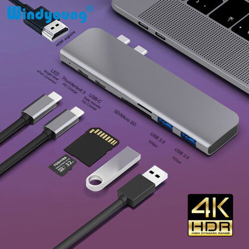 Dockningsstation USB 3.1 Type-C Hub-HDMI-adapter 4K Thunderbolt,,6 i 1 Grå 1 1