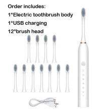 (Vit 12 huvud) Smart elektrisk tandborste USB uppladdningsbara tänder Clean Whitening Sonic Tooth