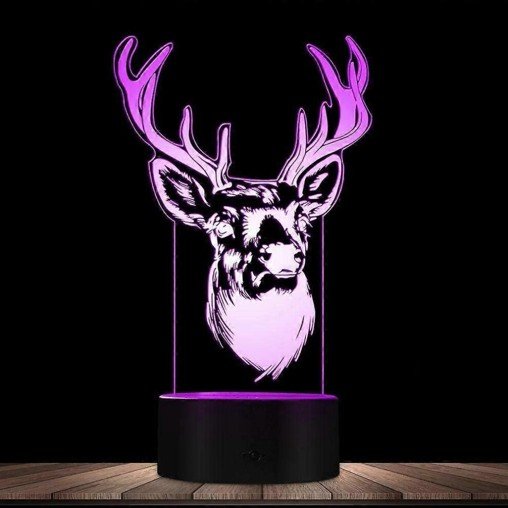 3D Illusion Night Light Deer Head Deer Antlers 3D Optical Illusion Light Forest Stag Buck Wildlife