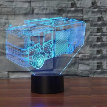 3D Fire Truck Night Light 7 Color Changing LED Table Desk Lamp Acrylic Flat ABS Base USB Char