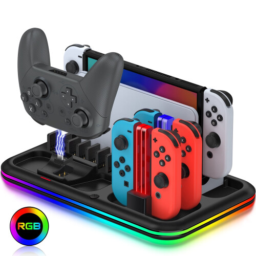 Controller-Ladegerät mit 8 Spiele-Slots Ladestation für switcth