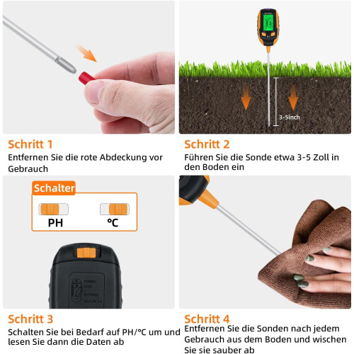 Bodenmessgerät mit PH/Temperatur/Licht Bodentester 2