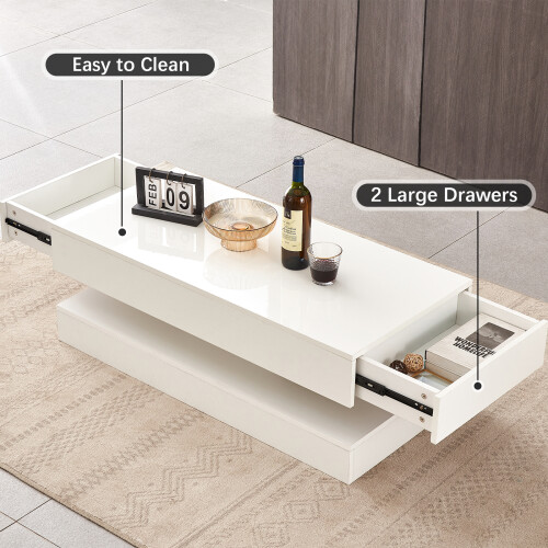 (2 Drawers) High Gloss LED Coffee Table Wooden 2 Drawers 2