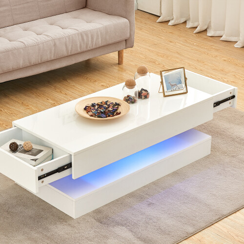 (2 Drawers) High Gloss LED Coffee Table Wooden 2 Drawers 1