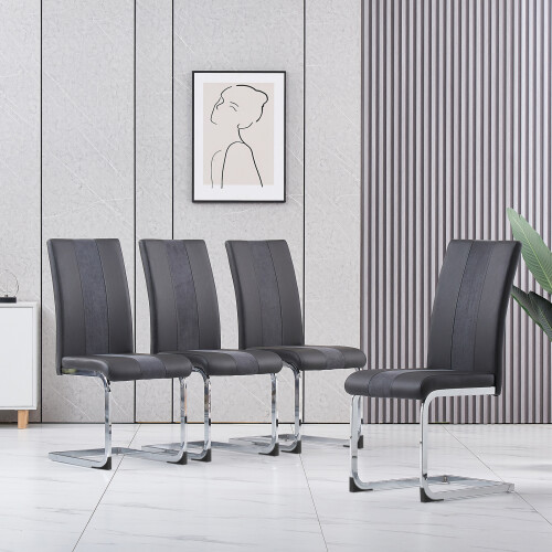 (GREY-PU) 4X Faux Leather Dining Chairs Set Padded Seat 1
