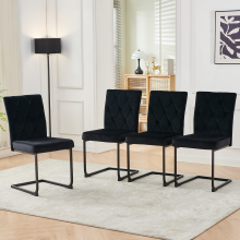 (BLACK-Velvet, 4pcs) 2/4/6pcs Dining Chairs Padded Seat Metal Leg Home
