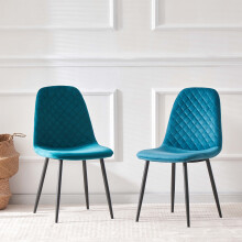 (DARK TEAL-Velvet, 2pcs) Dining Chairs Set w/Padded Seat Metal Leg Kitchen