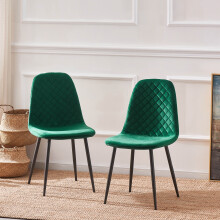 (GREEN-Velvet, 2pcs) Dining Chairs Set w/Padded Seat Metal Leg Kitchen
