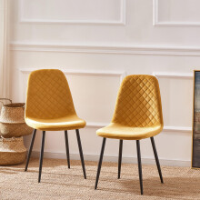(YELLOW-Velvet, 2pcs) Dining Chairs Set w/Padded Seat Metal Leg Kitchen