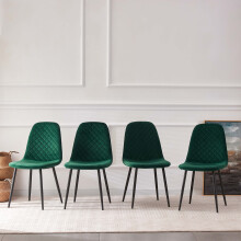 (GREEN-Velvet, 4pcs) Dining Chairs Set w/Padded Seat Metal Leg Kitchen