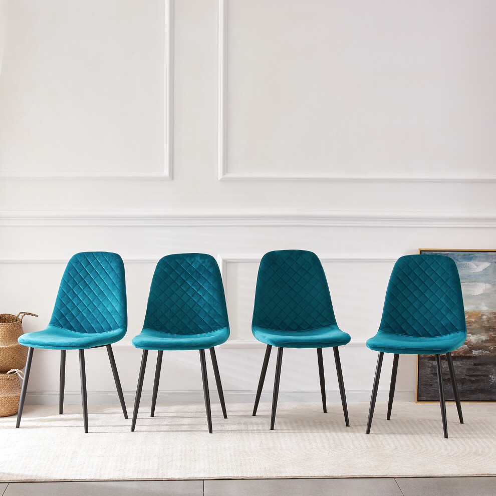 (DARK TEAL-Velvet, 4pcs) Dining Chairs Set w/Padded Seat Metal Leg Kitchen-image-OPC-PJRGTG6-NEW