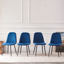(BLUE-Velvet, 4pcs) Dining Chairs Set w/Padded Seat Metal Leg Kitchen