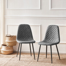 (DARK GREY-PU, 2pcs) Dining Chairs Set w/Padded Seat Metal Leg Kitchen