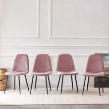 (ROSE-Velvet, 4pcs) Dining Chairs Set w/Padded Seat Metal Leg Kitchen