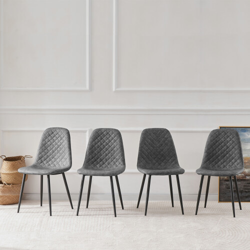 (DARK GREY-PU, 4pcs) Dining Chairs Set w/Padded Seat Metal Leg Kitchen