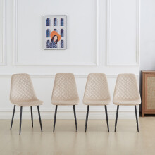 (BEIGE-Velvet-Black Leg, 4pcs) Dining Chairs Set w/Padded Seat Metal Leg Kitchen