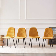 (YELLOW-Velvet, 4pcs) Dining Chairs Set w/Padded Seat Metal Leg Kitchen