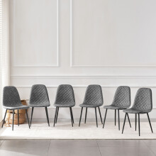 (DARK GREY-PU, 6pcs) Dining Chairs Set w/Padded Seat Metal Leg Kitchen