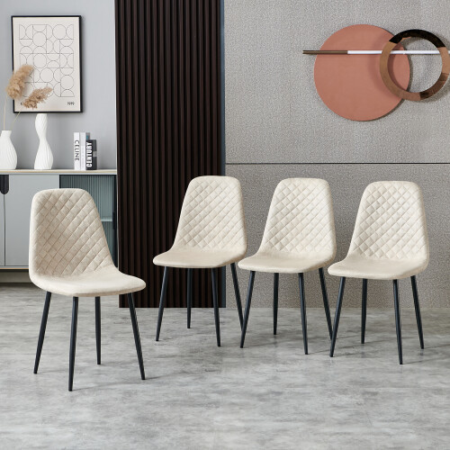 (BEIGE-Suede, 4pcs) Dining Chairs Set w/Padded Seat Metal Leg Kitchen