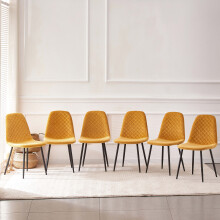 (YELLOW-Velvet, 6pcs) Dining Chairs Set w/Padded Seat Metal Leg Kitchen