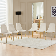 (BEIGE-Velvet-Gold Leg, 6pcs) Dining Chairs Set w/Padded Seat Metal Leg Kitchen